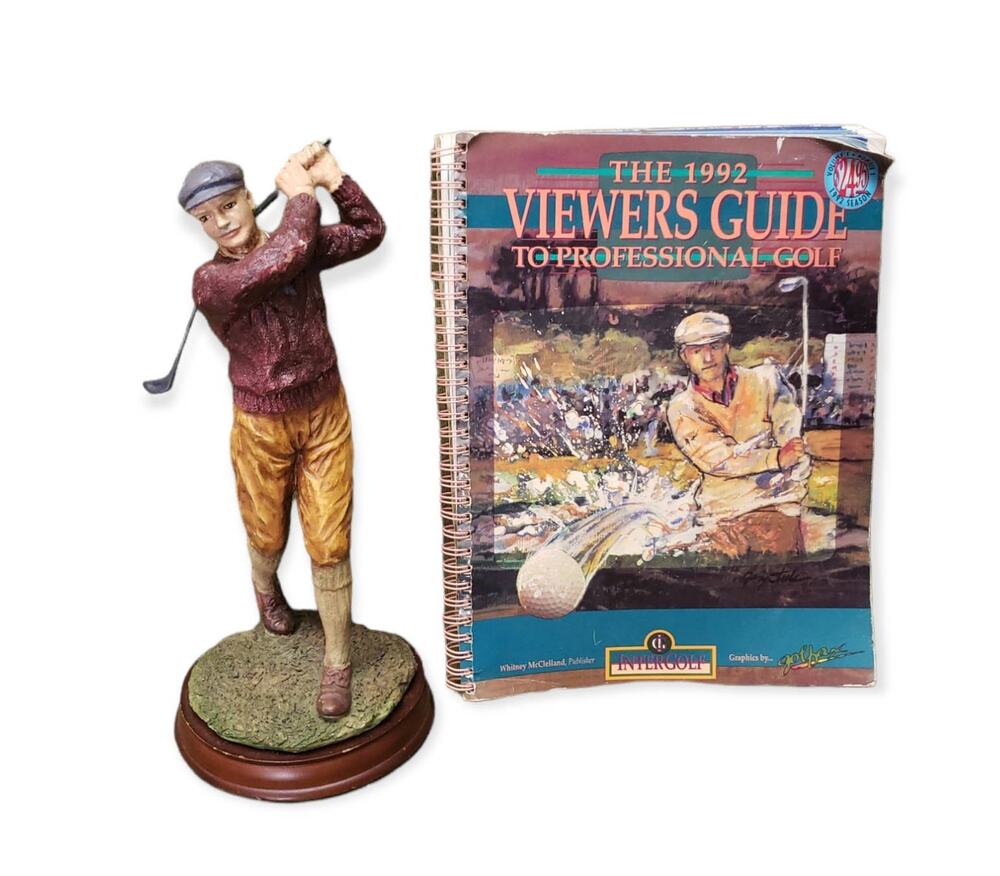 Golf Figurine & The 1992 Viewers Guide To Professional Golf Intergolf Golfax